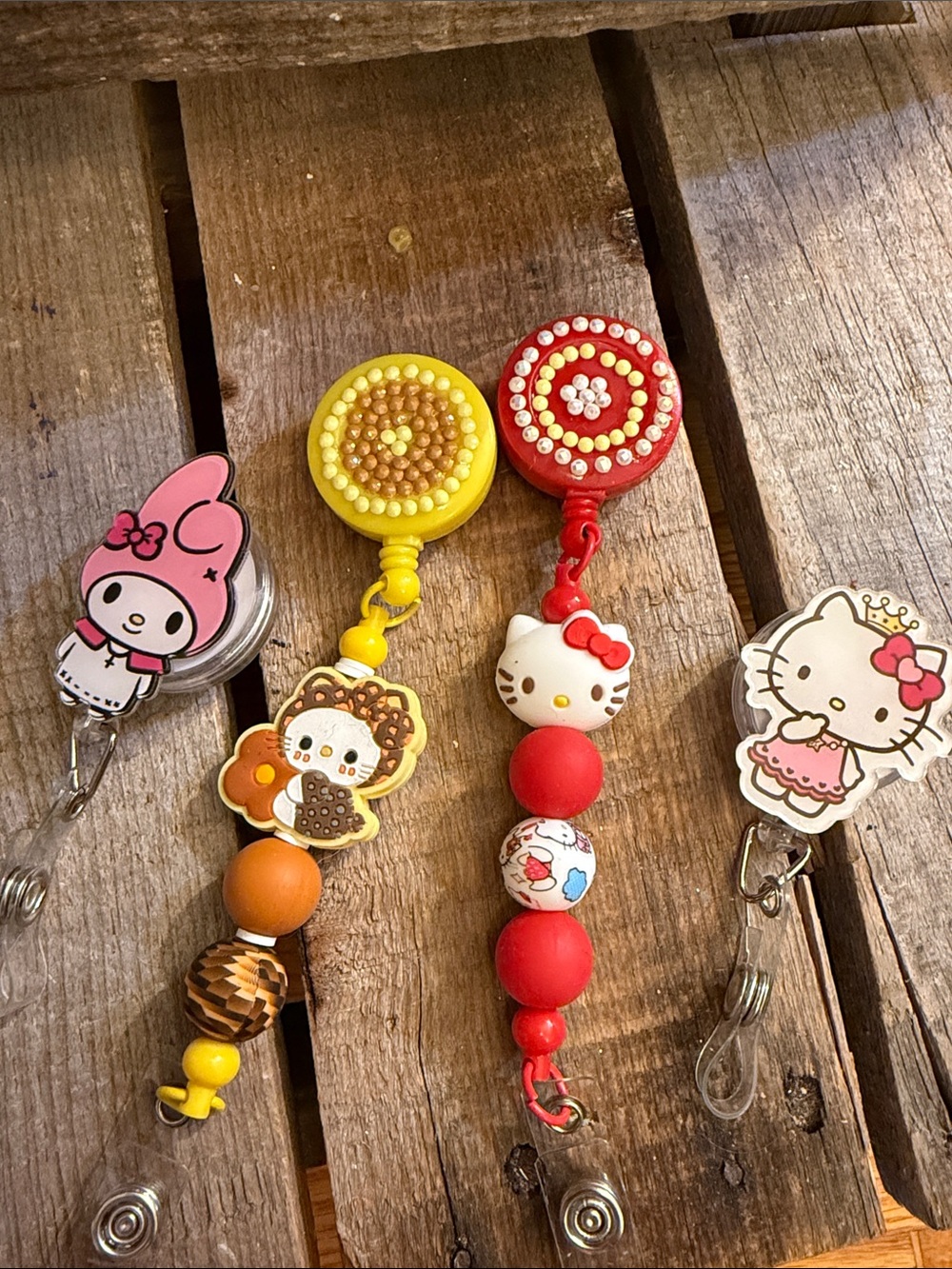 Hello Kitty and Character Beaded Badge Reel Lanyard - Red & Yellow